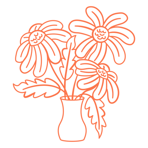 Florero con tres flores. Diseño PNG