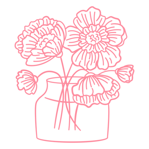 Elegantes florales Linienkunstdesign mit Vase PNG-Design