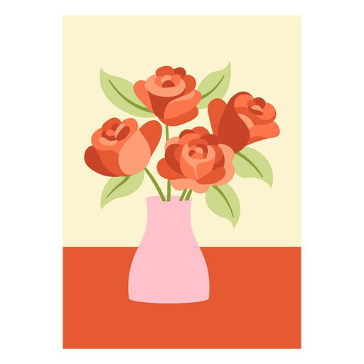 Diseño romántico de jarrón con rosas. Diseño PNG
