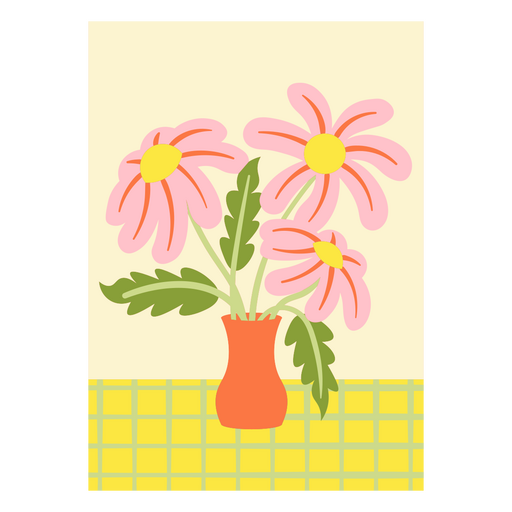 Flores rosa e amarelas em um vaso Desenho PNG