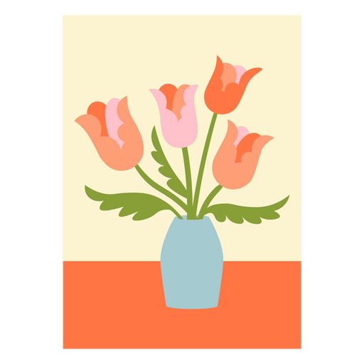Pink and orange tulip vase PNG Design