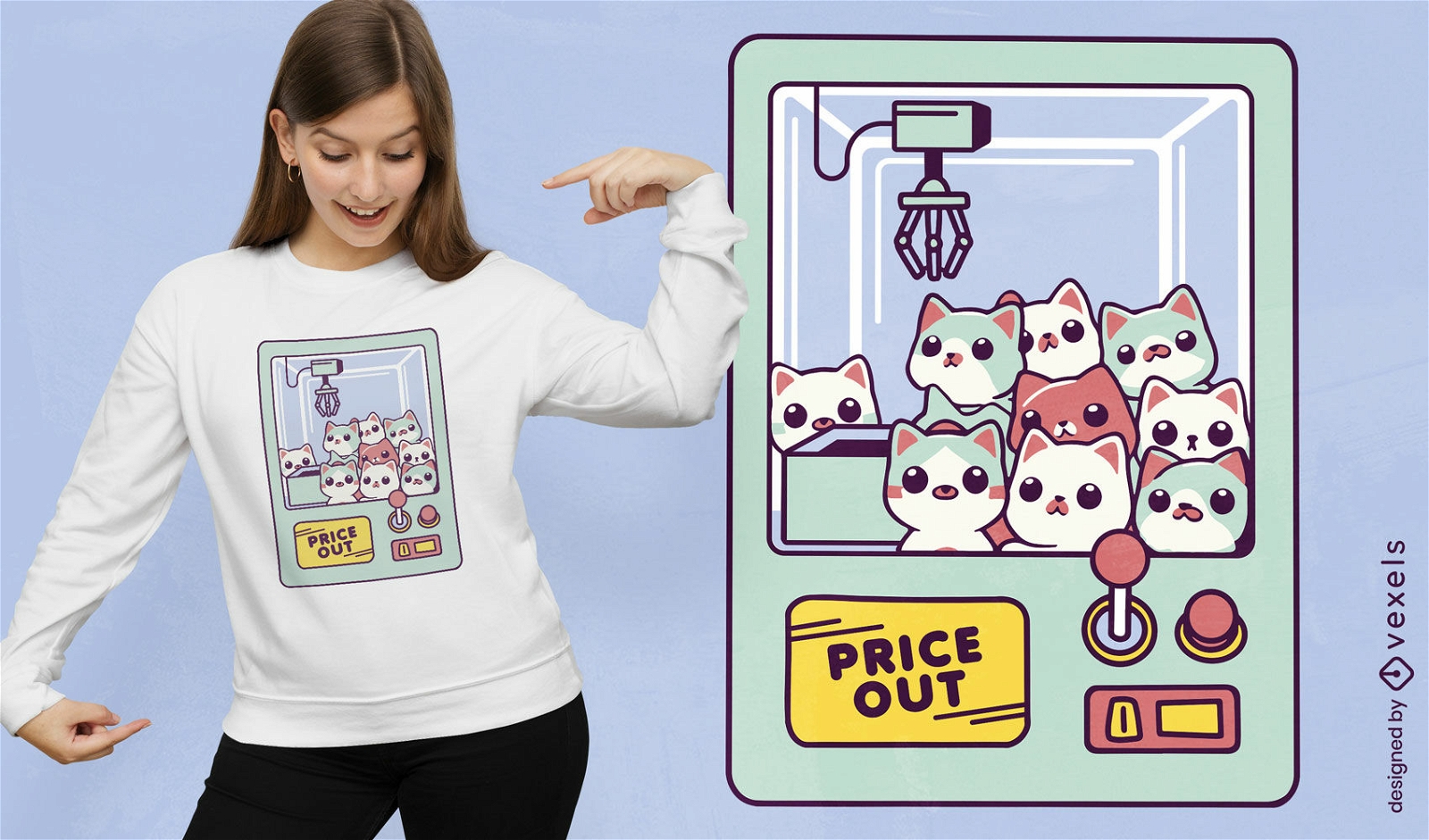 Diseño de camiseta de máquina de garras de gato.