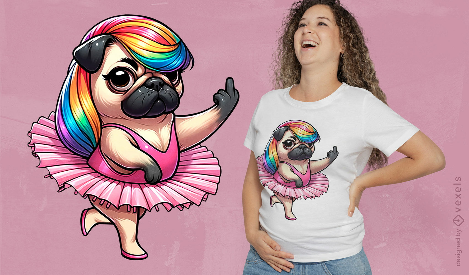 Diseño de camiseta de bailarina pug.