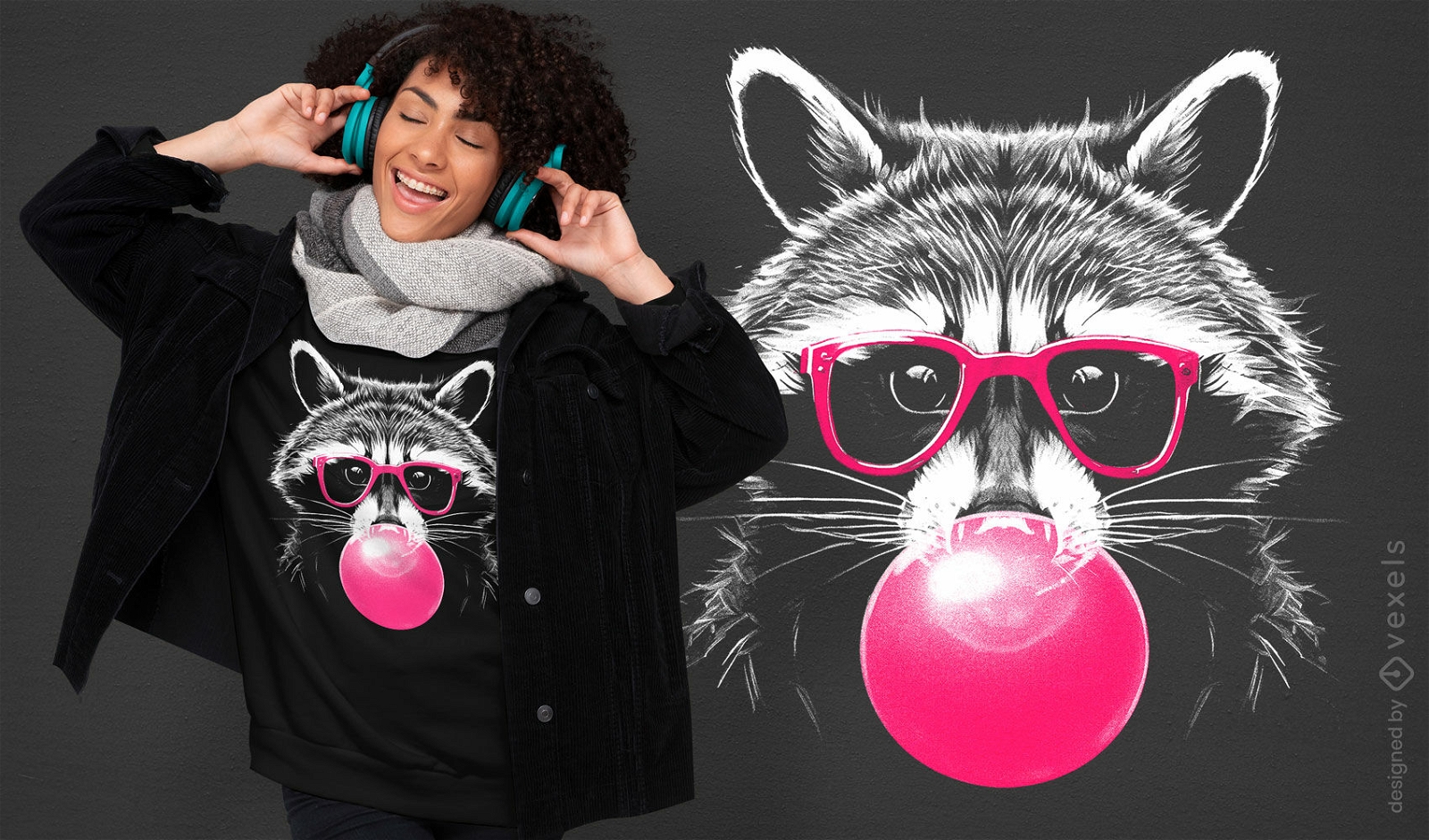Raccoon with bubblegum t-shirt design