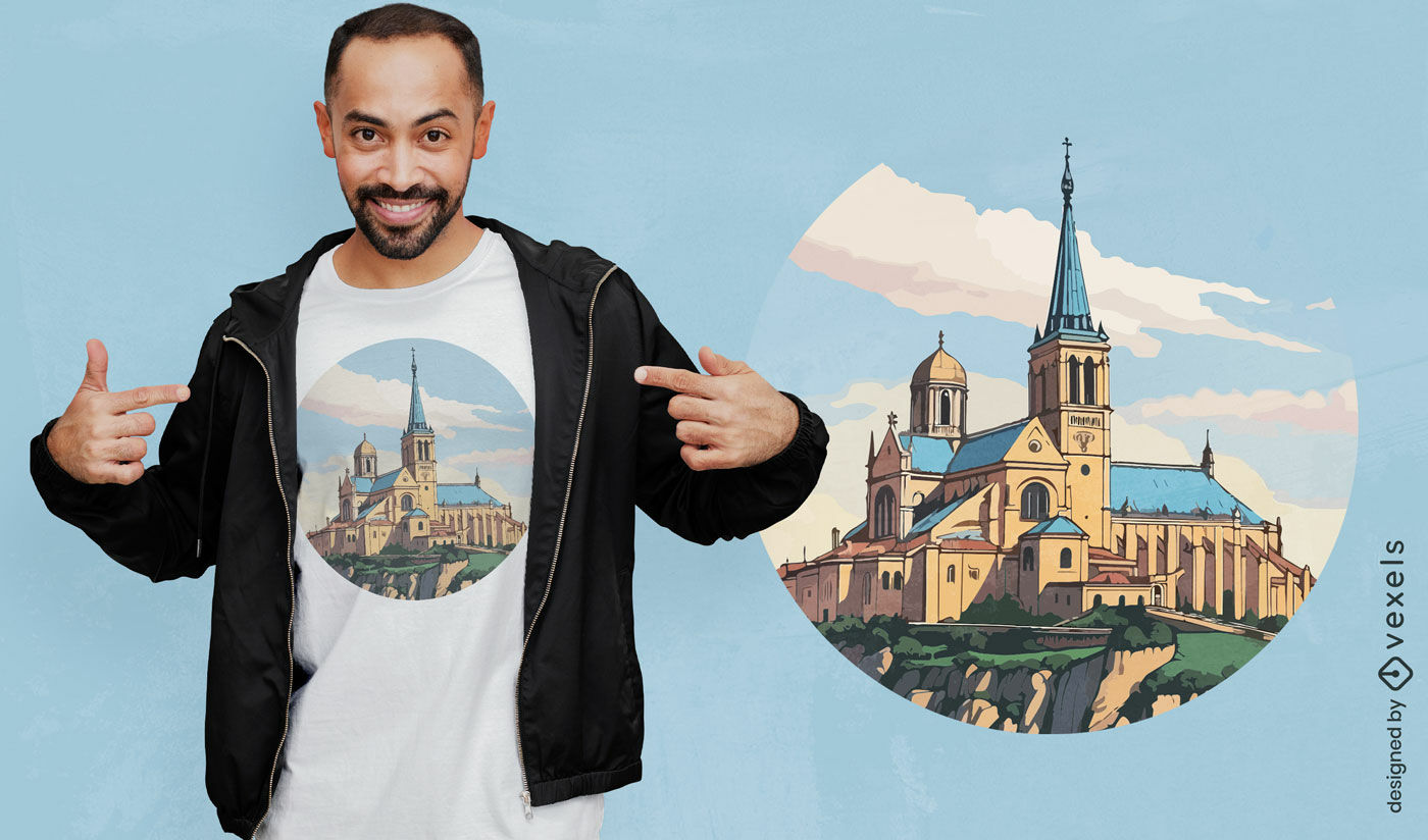 Design de camiseta com ilustra??o da Catedral de Notre Dame de la Garde