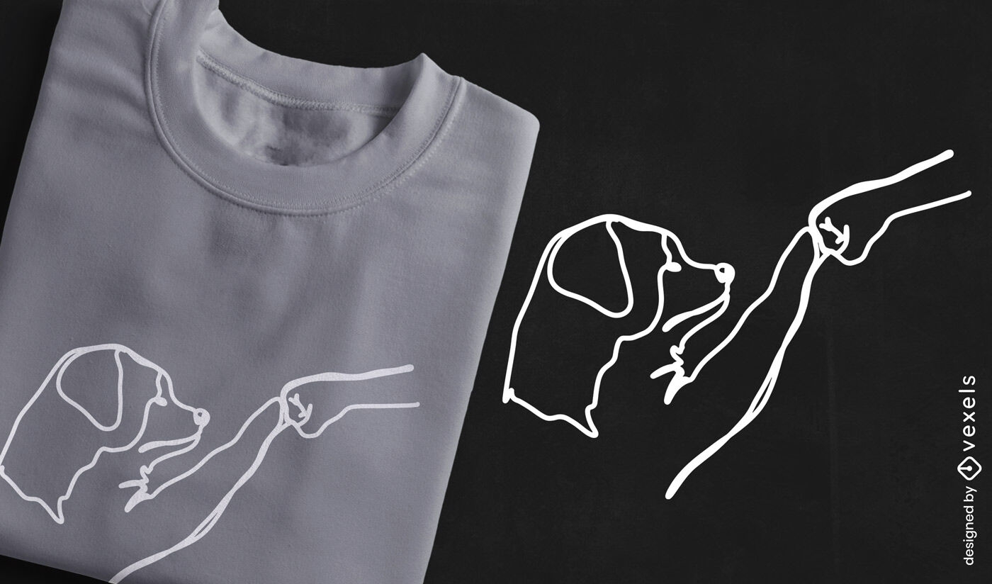Design de camiseta com contorno de cachorro e homem