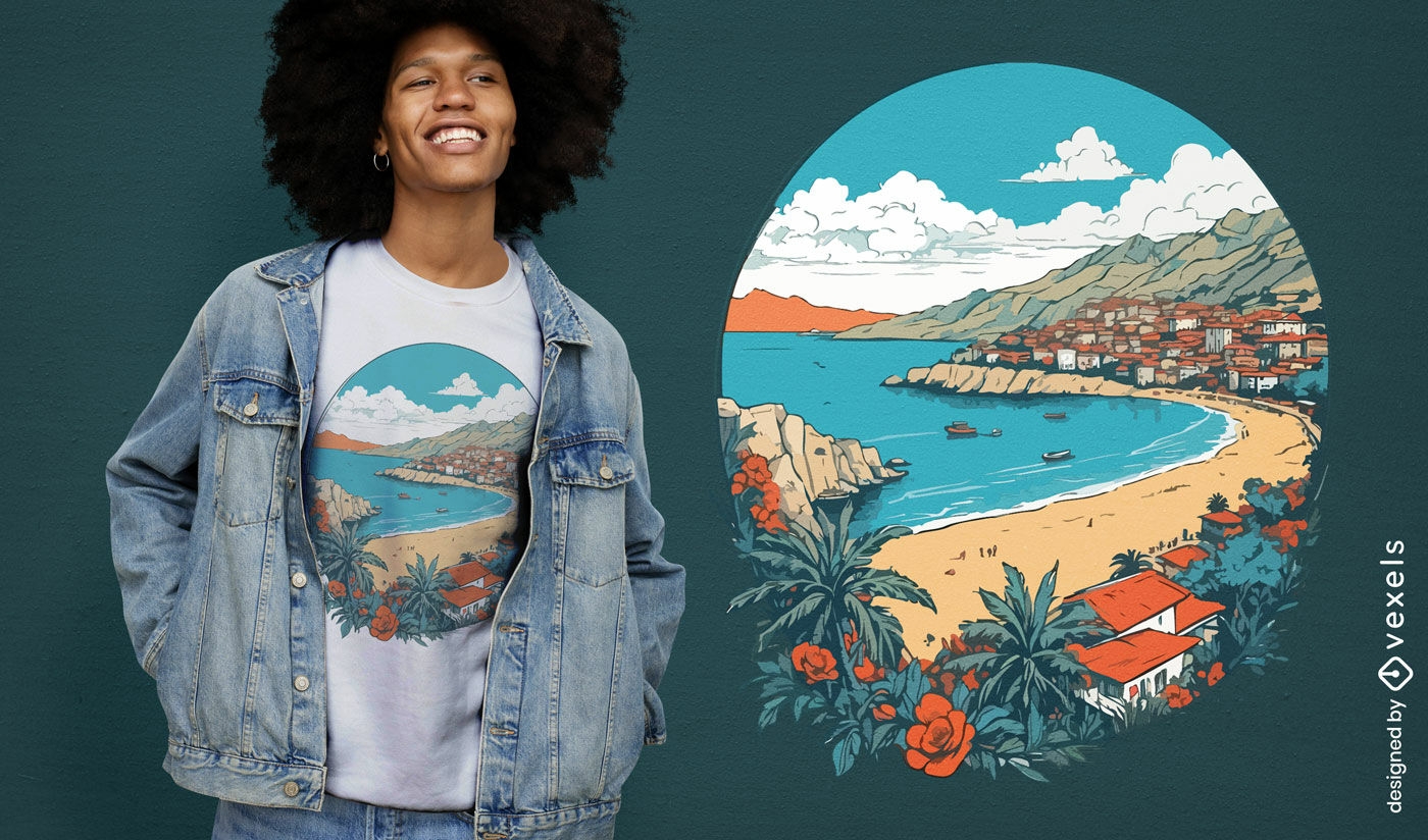 T-Shirt Design mit malerischer Landschaft Albaniens