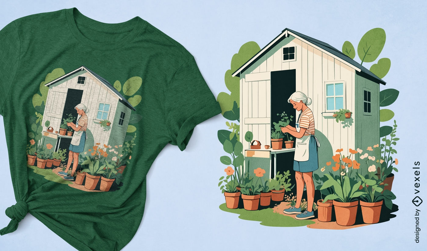 Diseño de camiseta de mujer jardinera.