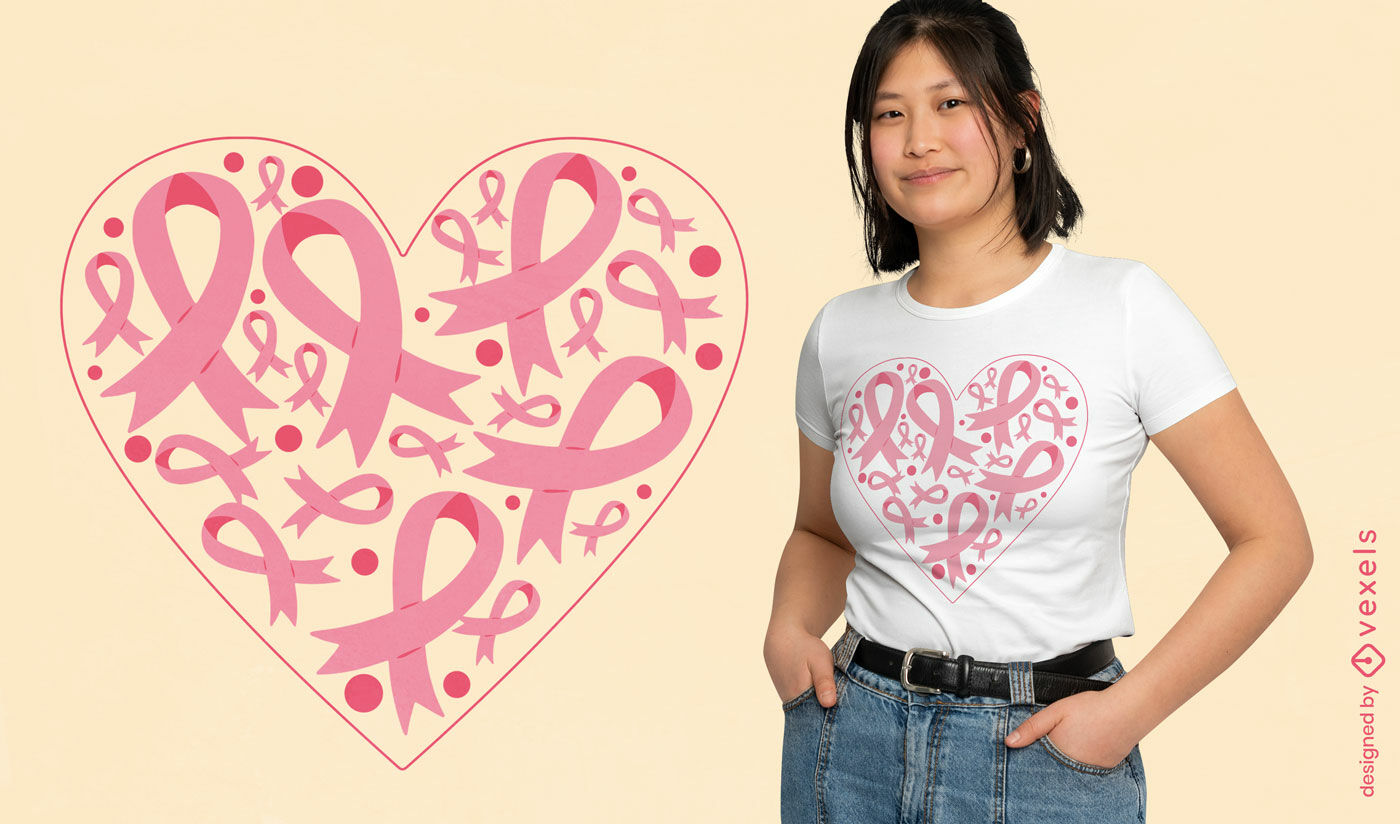 Diseño de camiseta de corazón de concientización sobre el cáncer de mama.