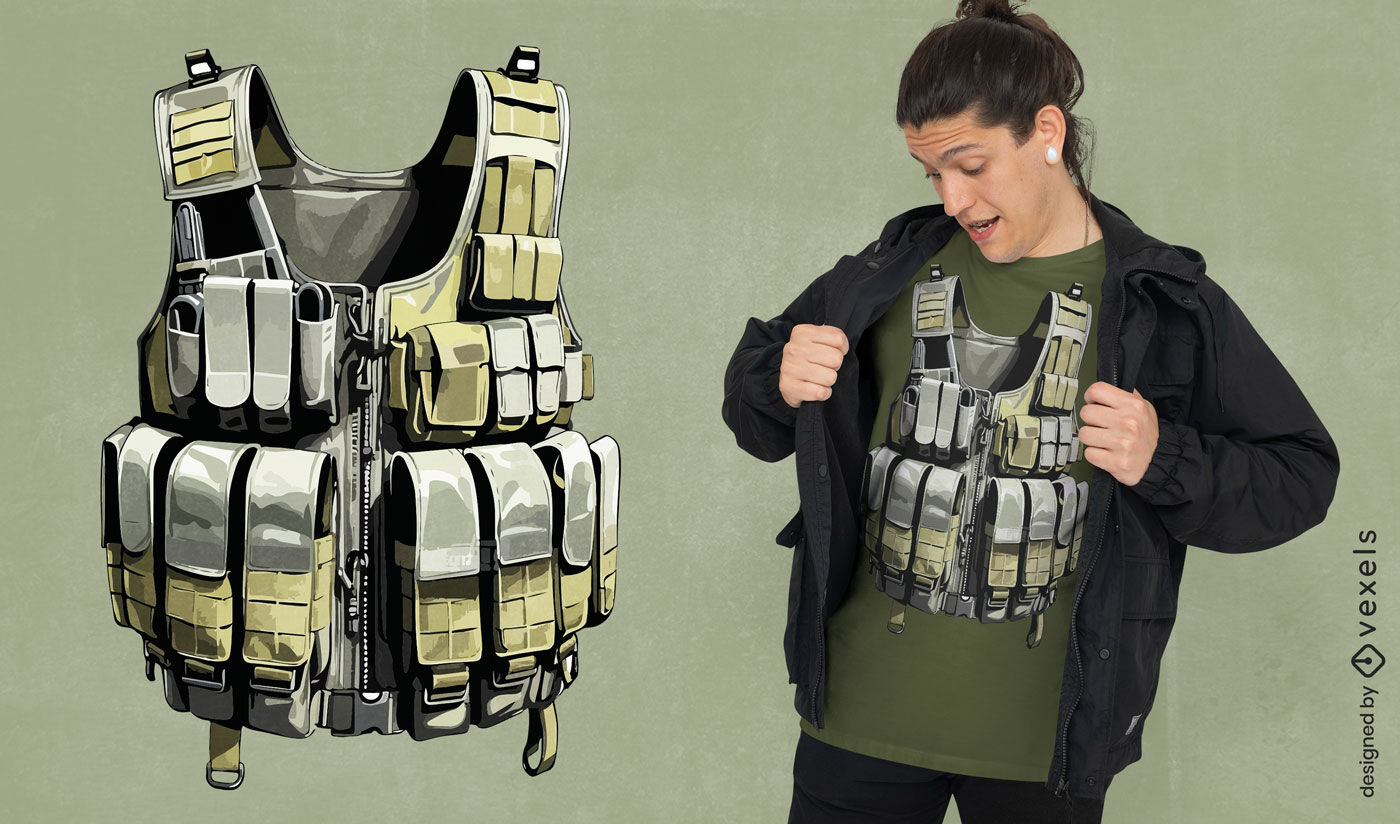 Design de camiseta com colete t?tico de airsoft