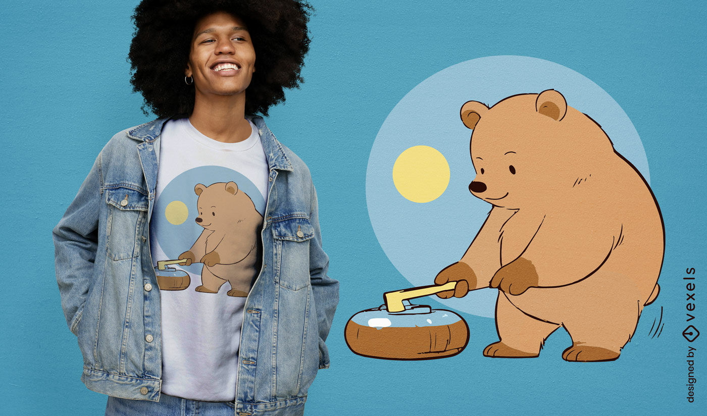 Bear playing curling t-shirt design