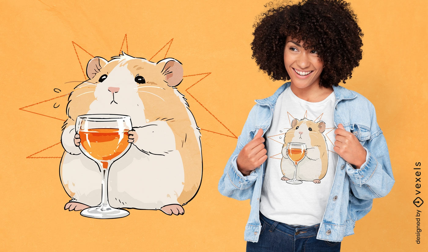 Design de camiseta de hamster triste com bebida