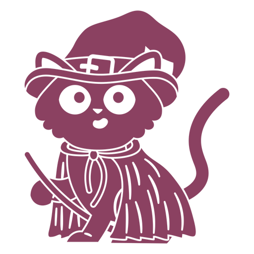 Purple cat with witch's hat and broom PNG Design