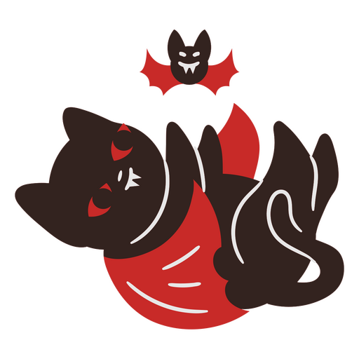 Playful cat and bat illustration PNG Design