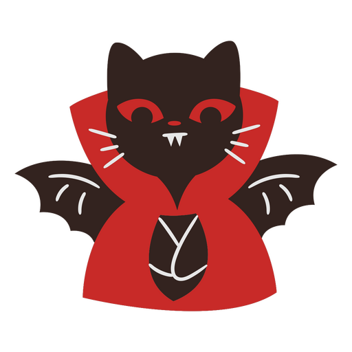 Gato negro con ojos rojos y colmillos de vampiro. Diseño PNG