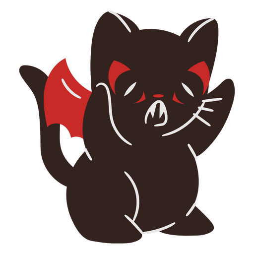 Gato preto fofo e bravo com asas vermelhas  Desenho PNG