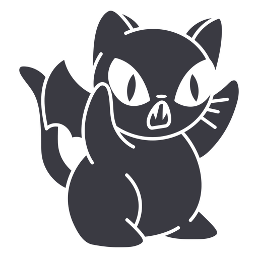 Cute black cat with bat wings and fangs design PNG Design