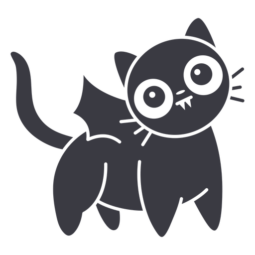 Lindo diseño de gato negro con alas de murciélago. Diseño PNG