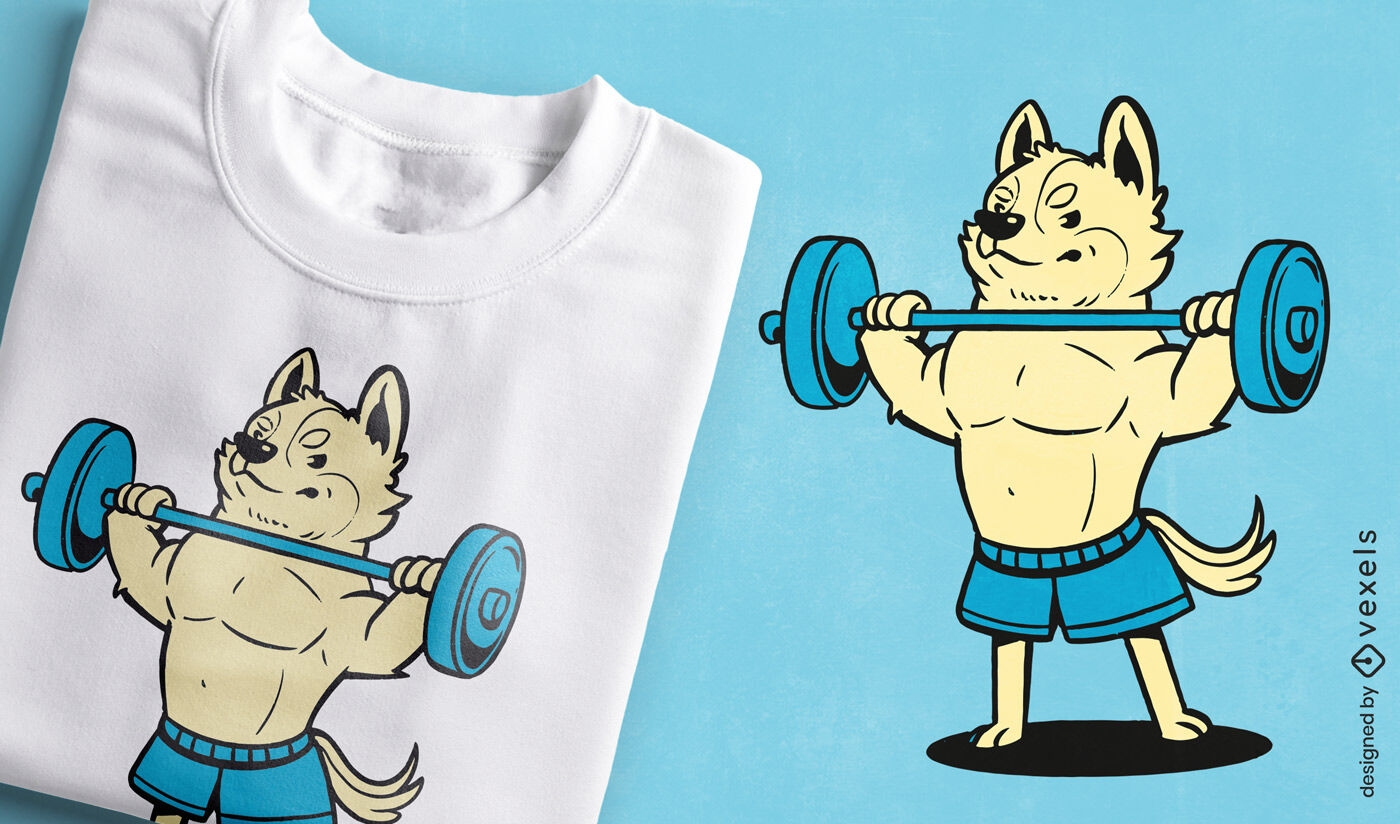 Diseño de camiseta de levantamiento de perro fuerte.