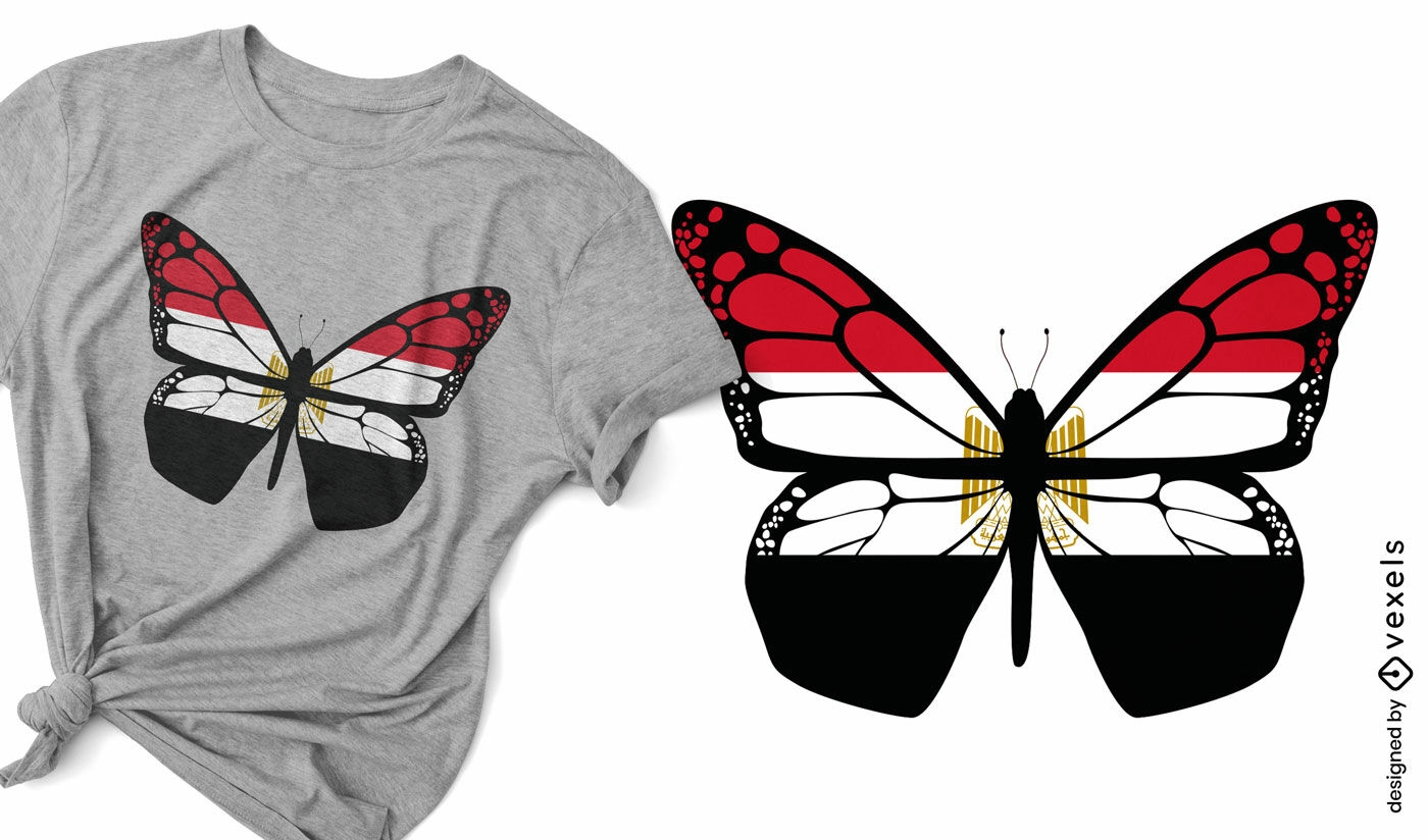 Diseño de camiseta de mariposa con bandera de Egipto.