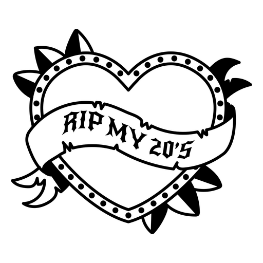 Design de coração ousado com citação "Rip My 20's" Desenho PNG