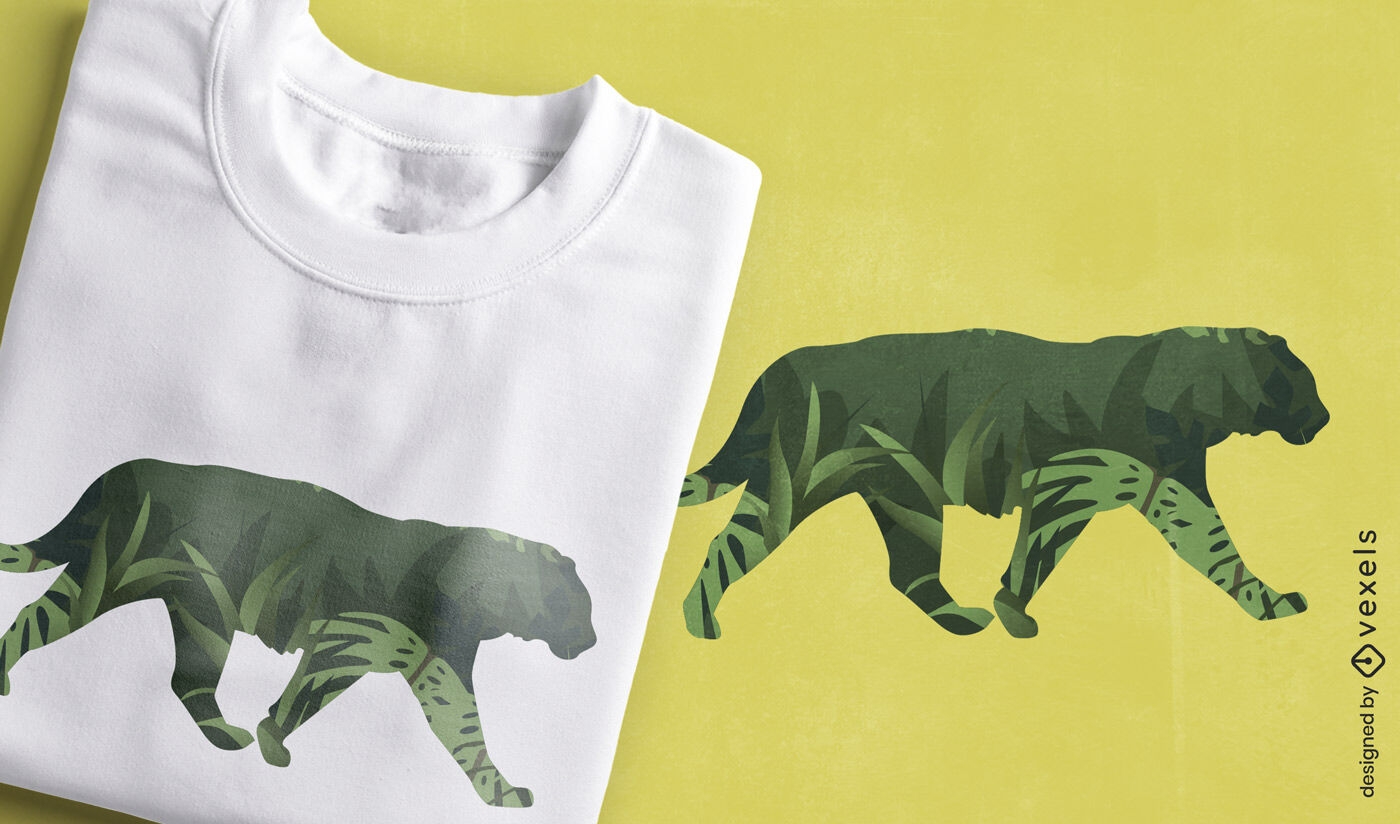 Design de camiseta com folhagem camuflada de tigre