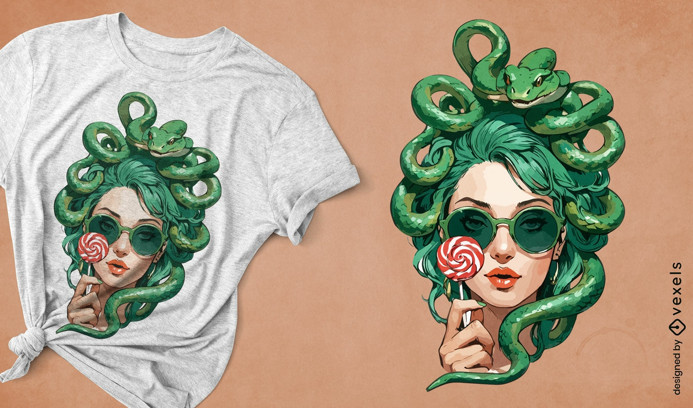 Diseño de camiseta Medusa moderna con gafas de sol.