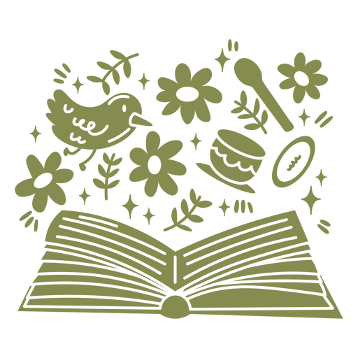 Diseño de camiseta de libro de flores y pájaros. Diseño PNG