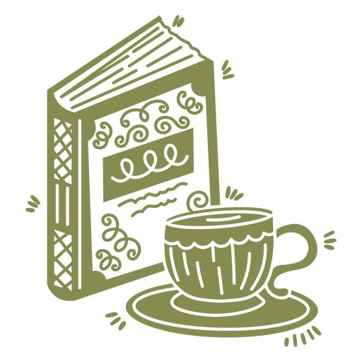 Diseño de taza y libro de la hora del té. Diseño PNG