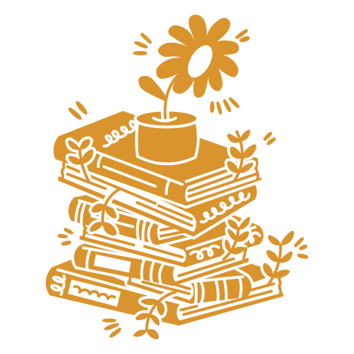 Pilha divertida de livros com desenho de flores Desenho PNG