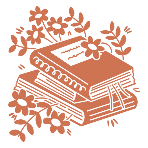 Diseño de ilustración de libros apilados y flores lúdicos Diseño PNG