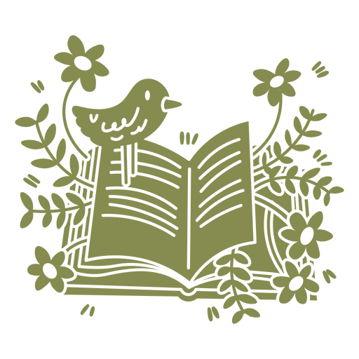 Playful nature-inspired book design with bird and flowers PNG Design