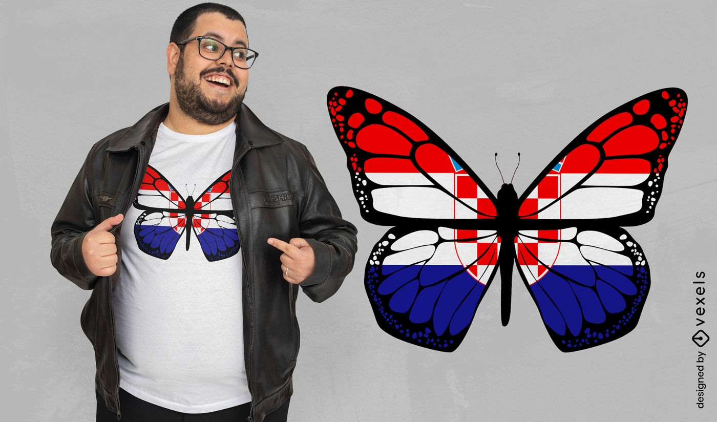 Design de camiseta com bandeira borboleta da Croácia