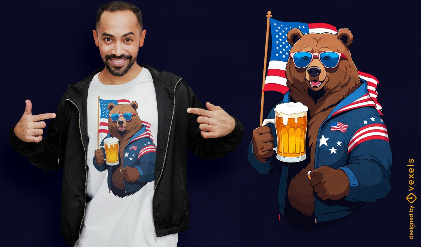 Oso patriótico con diseño de camiseta de cerveza.