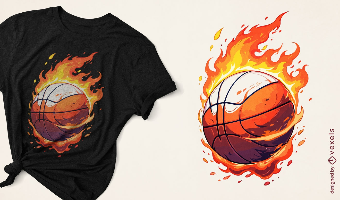 Diseño de camiseta de baloncesto en llamas.