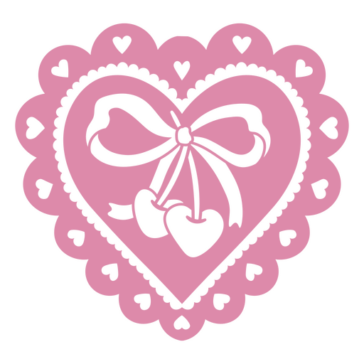 Design charmoso de coração rosa com laço e cerejas Desenho PNG