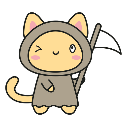 Lindo gatito con una guadaña Diseño PNG