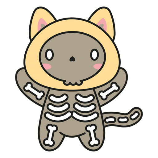Personaje de dibujos animados juguetón con diseño de disfraz de esqueleto. Diseño PNG