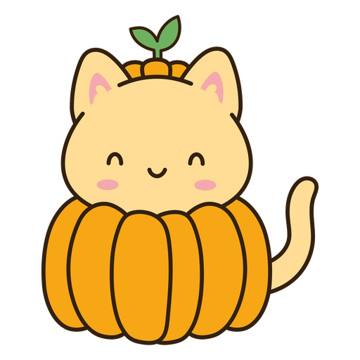 Adorable cat in pumpkin illustration PNG Design