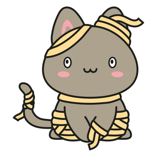 Cute cat character wrapped in bandages design PNG Design
