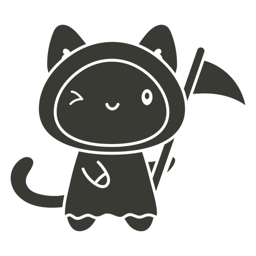 Lindo gato de dibujos animados sosteniendo una guada?a Diseño PNG