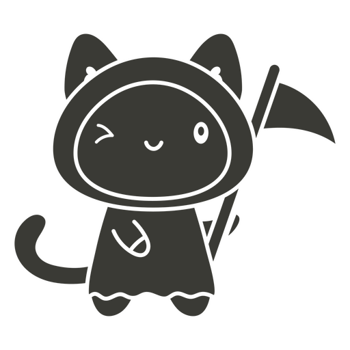 Lindo gato de dibujos animados sosteniendo una guadaña Diseño PNG