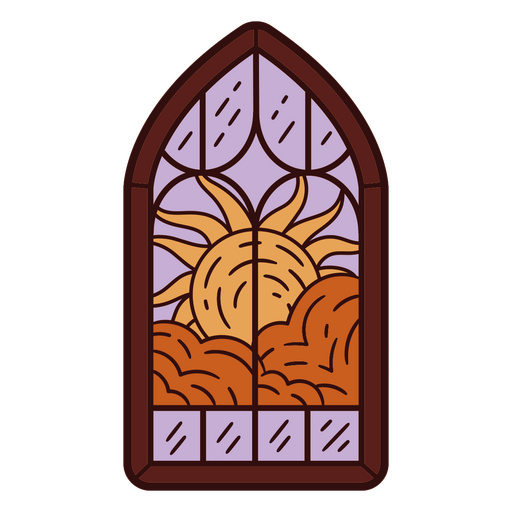 Window with sunset PNG Design