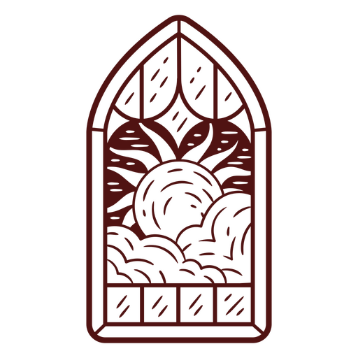 Design elegante de vitral com sol e nuvens Desenho PNG