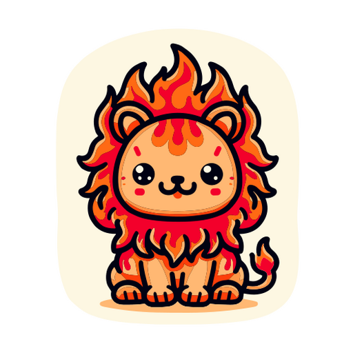 Ilustração adorável de leão com juba de fogo Desenho PNG