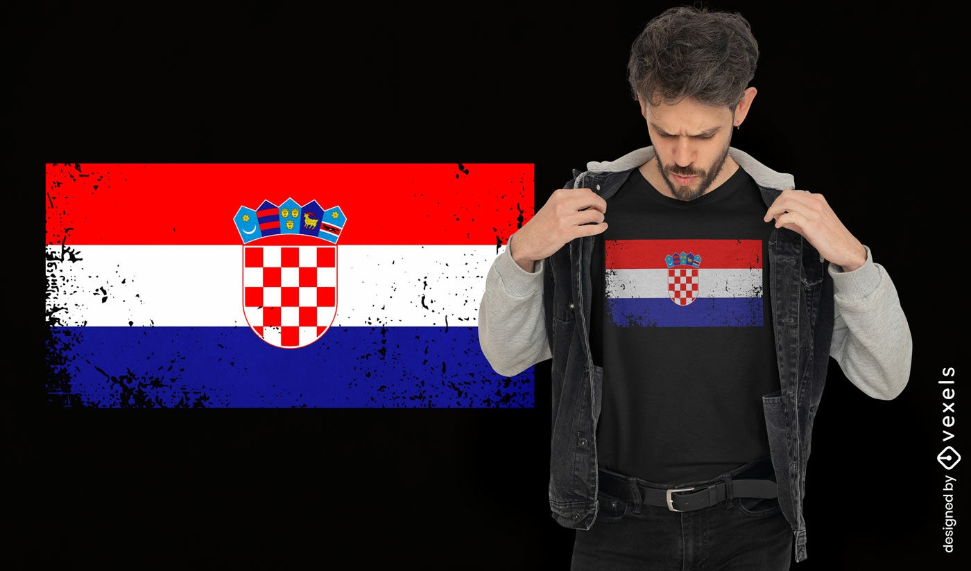 Diseño de camiseta con bandera grunge croata.