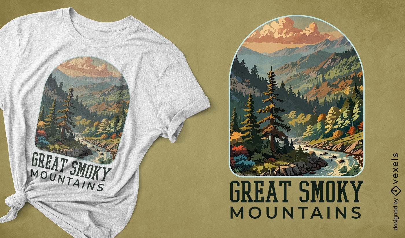 T-Shirt-Design mit Great Smoky Mountains-Mountains
