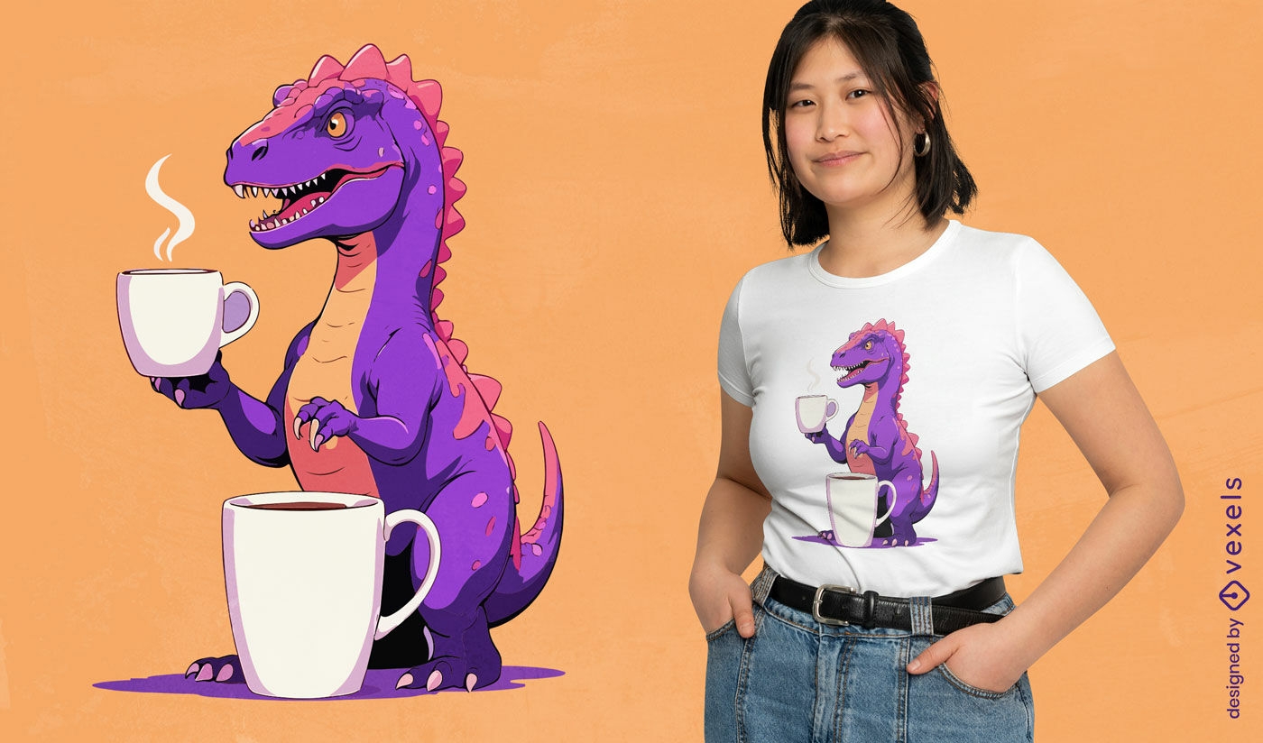 Design de camiseta com caf? dinossauro