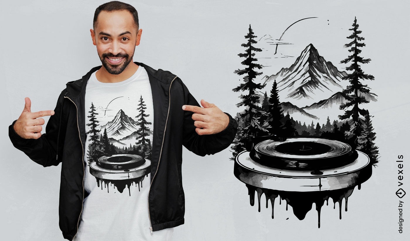 Design de camiseta com toca-discos Nature