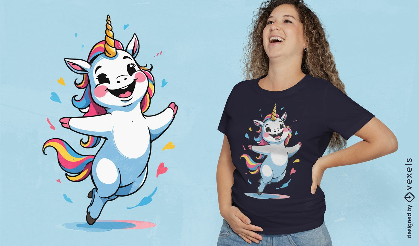 Diseño de camiseta unicornio alegría.